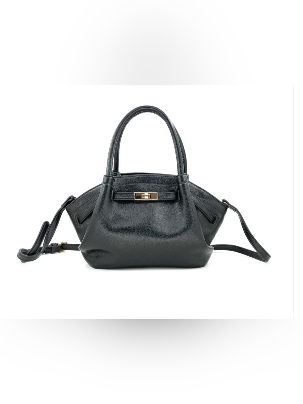 Black Leather Top-Handle Satchel with Adjustable Strap